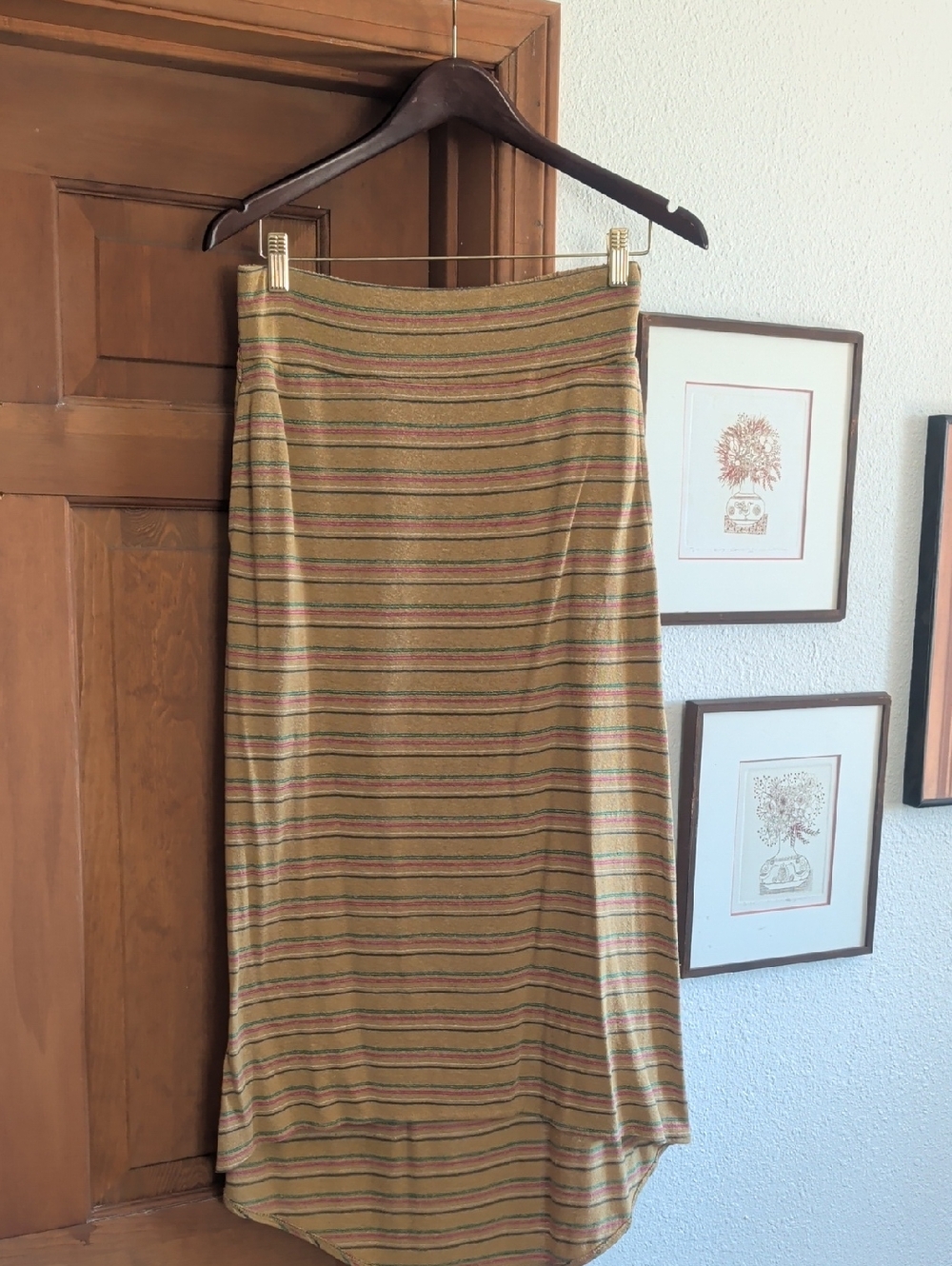 Prana Olive Multi Striped High-Low Skirt